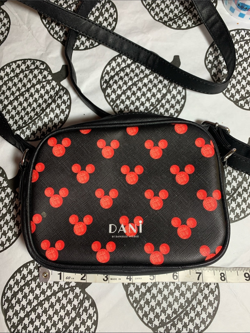 Danielle Nicole Black Crossbody with Red Mickey Print